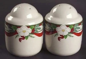 VINTAGE PFALTZGRAFF YULETIDE Christmas Red Ribbon Salt pepper shaker  NIB - Picture 1 of 3