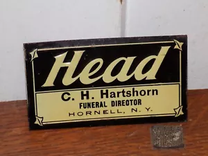 Vintage Head Funeral Director Hornell, NY Embossed Tin Sign - Picture 1 of 2