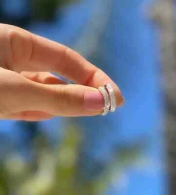 14K White Gold Plated 1.00 Ct Simulated Diamond Small Huggie Hoop Earring - Image 1 of 4