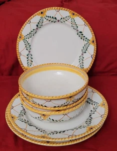 Nazari Portugal 10.5" Dinner Plates & 7" Bowls White Yellow Green Floral 6 Pcs - Picture 1 of 18