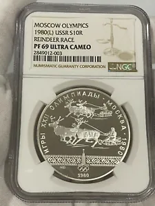 1980 MOSCOW Summer Olympics 1979 REINDEER Proof Silver 10Ruble Coin NGC PF69 LC4 - Picture 1 of 5