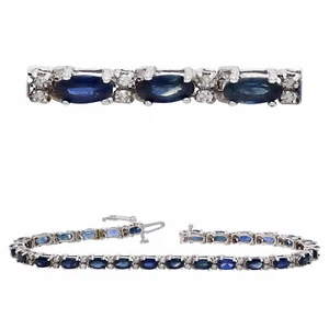 14k White Gold 8.15ctw Sapphire & Diamond Anniversary Bracelet - Picture 1 of 2