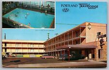 Portland Travelodge Swimming Pool Motel Sign Old Car Postcard