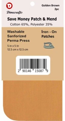 2 Iron-On Heavy Canvas Patches 5 x 5 in Golden Brown Compare to Dritz - Image 1 of 4