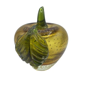 Bullicante Controlled Bubble Art Glass Apple Stem Paperweight 6” Large Heavy - Picture 1 of 9