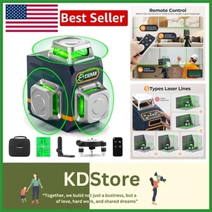 Precision Laser Level 3D 3x360° Green Cross Line with Remote & Magnetic Stand - Picture 1 of 11