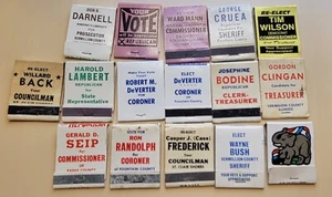 Vintage Election Matchbooks Coroner Sheriff State Rep Clerk Treasurer Lot of 16 - Picture 1 of 1