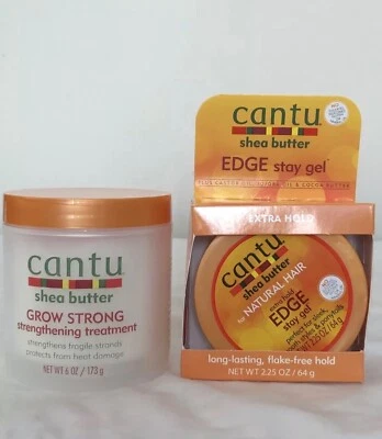 2XCantu Manteca de Karité Crecer Fuerte Tratamiento Fortalecedor 6 OZ y One Edge Stay Gel Foto 1 de 4