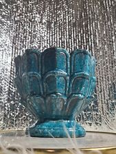 Large Vtg Planter Turquoise Blue Victorian Style Heavy Ceramic Glazed Crackle
