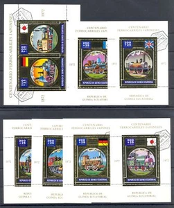 GUINEA ECUATORIAL-7 x BLOCK -GOLD PRINT - RAILWAY LOCOMOTIV USED VF -@31 - Picture 1 of 1