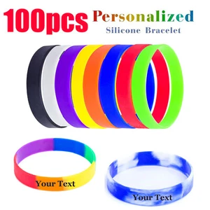 100x Custom Engraved Silicone Bracelets Wristbands W/Company School Slogan Logo  - Picture 1 of 35