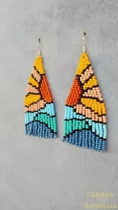 Tribal Earrings Native Large Boho American Seed Beads Handmade Earring - Picture 1 of 2