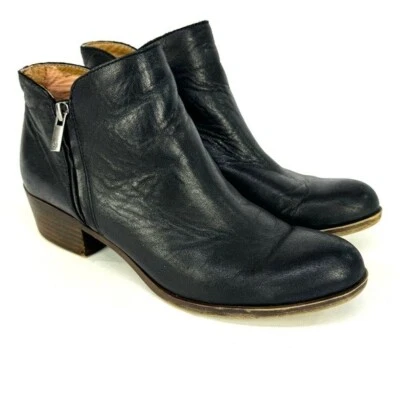 Lucky Brand LP-Barough 8.5 Black Leather Side Zip Ankle Boots stacked heel - Image 1 of 4