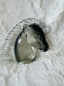 Murano Art Glass Unicorn Seguso Head Smoke Black Grey Crystal Paperweight - Picture 1 of 9