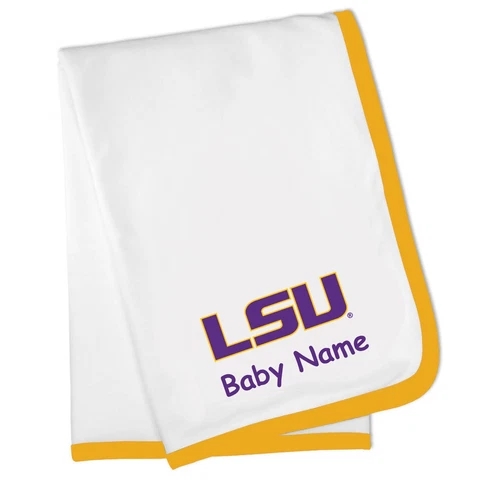 LSU Tigers Personalized Baby Blanket - Gold Trim Cover