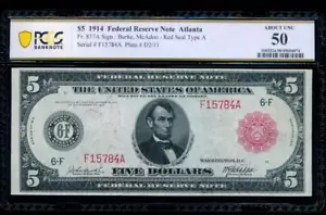 AC Fr 837a 1914 $5 Atlanta FRN red seal PCGS 50 - Picture 1 of 2