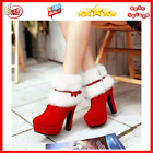 2022 Luxury Winter Women Boots Christmas High Heel Plush Shoes Warm Santa Clause