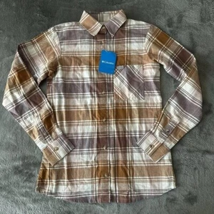 NWT Columbia Calico Basin Long Sleeve Flannel Plaid Shirt Top XS Women's Tan - Picture 1 of 7