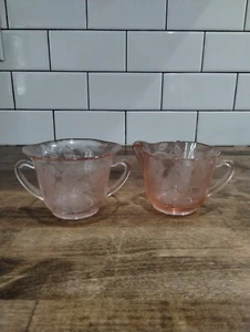Vintage Pink Depression Glas MacBeth-Evans Hartriegel Sahne und Zucker 1930er - Bild 1 von 3