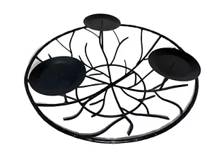 Iron Metal Christmas Branch Black 3 Candles Holder Centerpiece Tabletop Decor - Picture 1 of 12