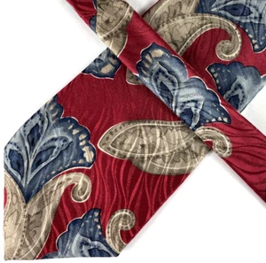 Corbata Liberty para hombre, corta, roja con patrón floral azul tostado, 100 % seda - Imagen 1 de 8