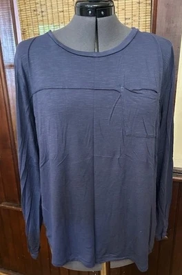 Maurices Women's Navy Blue Pocket LS Shirt Paisley Print Back Plus Size 1X - Image 1 of 2