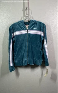 NWT Levi's Girls Teal Striped Zip Up Hooded Velour Long Sleeve Jacket - Size L - Picture 1 of 5
