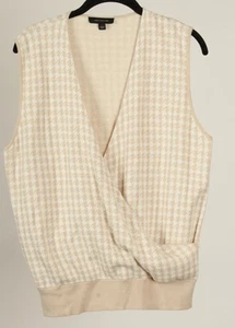 Ann Taylor Sweater Vest Women’s Large Beige White Houndstooth Wrap Shell Knit - Picture 1 of 6