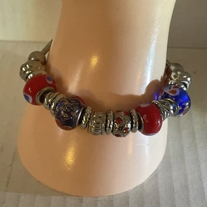 Vintage Brighton Schlangenkette roter & blauer Stein Plättchen Bettelarmband - Bild 1 von 9