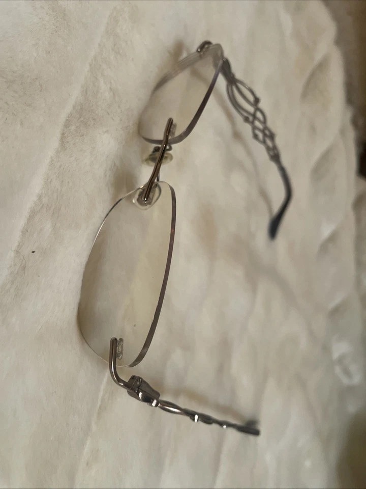 vintage Women’s rimless eyeglasses, Hinged Ear Pieces Scroll Design Rinestones - Image 1 of 4