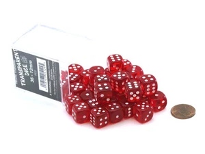 Case of 36 Deluxe Transparent Small 12mm Round Edge Dice - Red with White Pips - Picture 1 of 1