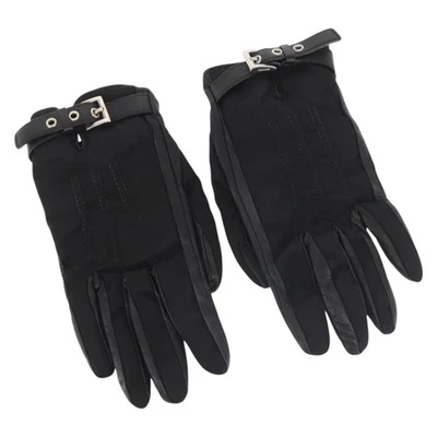 PRADA Gloves Leather Black Silver Auth ti3452 - Image 1 of 4