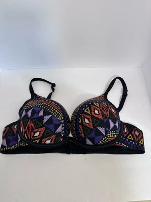 Sutiã Cacique 44B estampa geométrica preto acolchoado com aro - Imagem 1 de 4