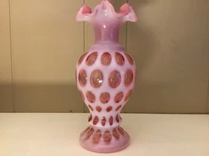 Vintage Fenton Glass 9” Cranberry Coin Dot Vase - Picture 1 of 4