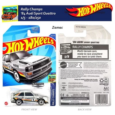 风火轮拉力赛冠军 2022 '84 奥迪 Sport Quattro Zamac #16 美国卡原装 — 第 1/4 张图片