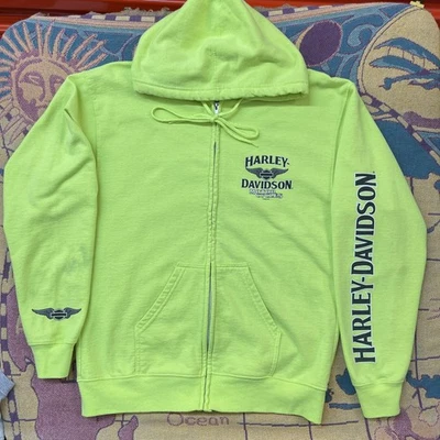 Harley-Davidson Hoodie Mens SMALL Neon Green Full Zip "Daytona Beach" Motorcycle - Image 1 of 4