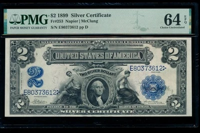 AC Fr 253 1899 $2 Silver Certificate PMG 64 EPQ uncirculated - Image 1 of 2