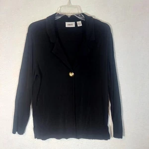 Chicos Travelers Women's One Button Blazer Size 1 Black Stretch Collared  - Picture 1 of 7