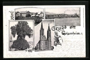 AK Geisenheim a. R., Ortspanorama, Lehranstalt für Obst und Weinbau, Kirche 189  - Picture 1 of 2