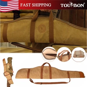 TOURBON Canvas Rifle Gun Case Padded Scope Rifle Bag Hunting Zipper Carry Slip - Picture 1 of 24