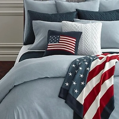 Nueva Camisa de Trabajo Ralph Lauren Chambray Queen Sábana Plana Azul Claro Clásica $215 Foto 1 de 4