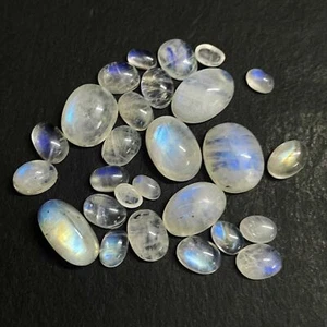 Natural Rainbow Moonstone Oval Cabochon Gemstone Lot 27 Pcs 3x5-10x12 MM 40 CT - Picture 1 of 3