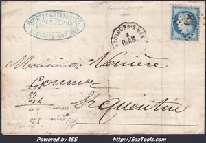 FRANCE N°60C SUR LETTRE CONVOYEUR DE STATION BOULOGNE SUR MER LIGNE 27 B.AM. - Picture 1 of 2