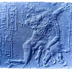 Negativo de placa de vidrio Gilgamesh y el león de la década de 1900 4x5 - Imagen 1 de 9
