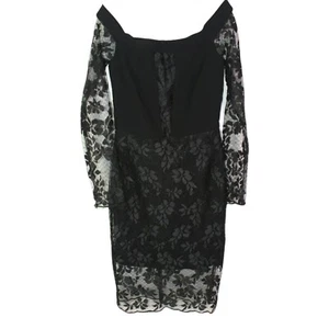 Bec & Bridge NWOT Pencil Dress Sz 8 Black Lace Trim Off The Shoulder Long Sleeve - Picture 1 of 10