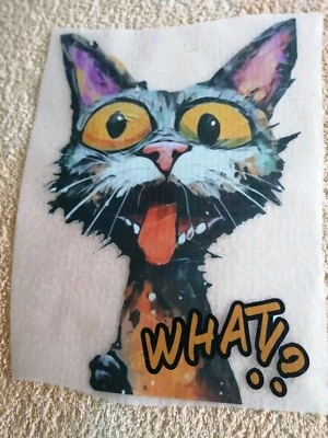 BÜGELBILD" Katze WHAT?! " DTF Folie ca. 30 x 22,5cm - Bild 1 von 4