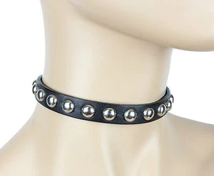 Round Stud Leather Punk Goth Choker Genuine Leather 1/2" Collar NCIS Abby - Picture 1 of 1