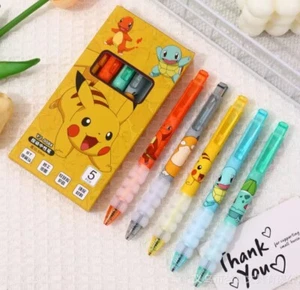 5pcs Pokemon Gel Pens Cute Pikachu Charmander Squirtle Cartoon Press on Gel Pen - Picture 1 of 3