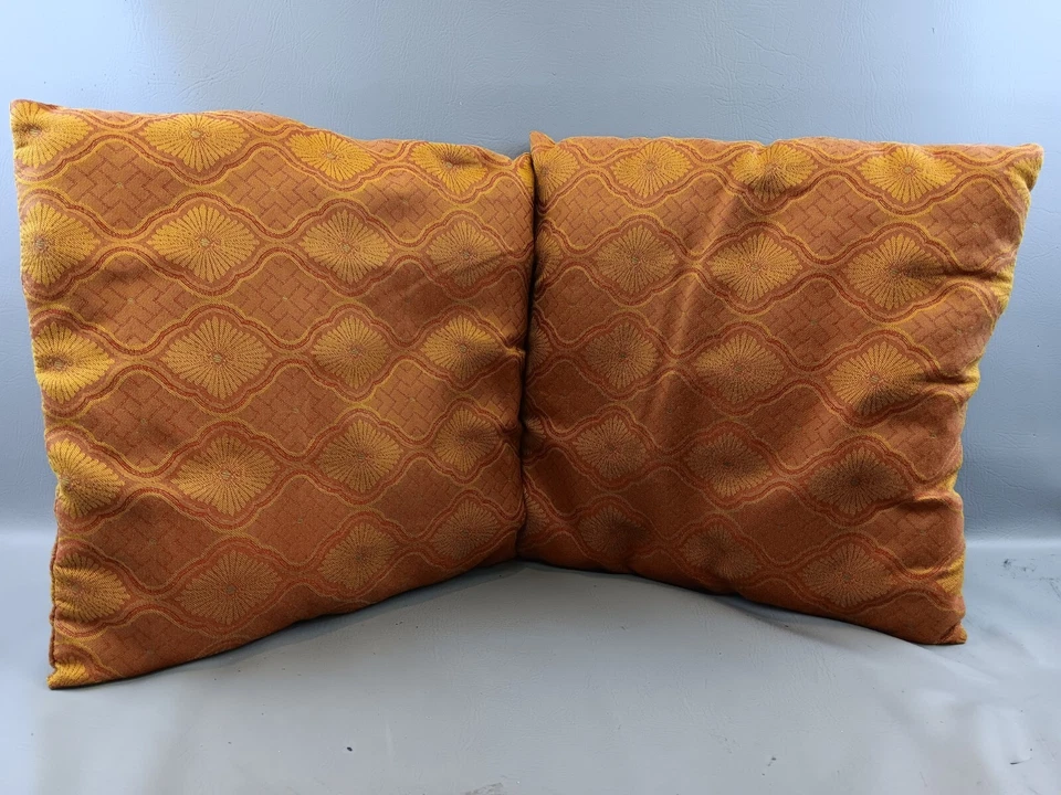 Vintage American Mills Accent Pillows Pair Floral Geometrix 18” Square Made USA - Image 1 of 4