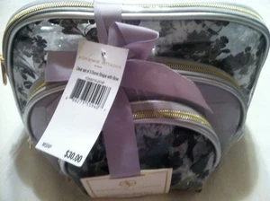 Adrienne Vittadini 3er Set Kosmetiktasche Kuppelform grau Blumenmuster Set - Neu mit Etikett - Bild 1 von 12